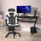 X10 Gaming Chair Racing Office Computer PC Adjustable Chair with Flip-up Arms and Transparent Roller Wheels, White/Black LeatherSoft, CH-00095-WH-RLB-GG