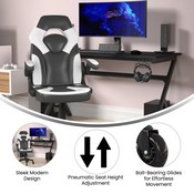 X10 Gaming Chair Racing Office Computer PC Adjustable Chair with Flip-up Arms and Transparent Roller Wheels, White/Black LeatherSoft, CH-00095-WH-RLB-GG