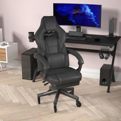 X40 Gaming Chair Racing Computer Chair with Fully Reclining Back/Arms and Transparent Roller Wheels, Slide-Out Footrest, - Black, CH-00288-BK-BK-RLB-GG