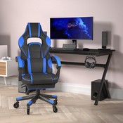 X40 Gaming Chair Racing Computer Chair with Fully Reclining Back/Arms and Transparent Roller Wheels, Slide-Out Footrest, - Black/Blue, CH-00288-BL-RLB-GG