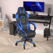 X40 Gaming Chair Racing Computer Chair with Fully Reclining Back/Arms and Transparent Roller Wheels, Slide-Out Footrest, - Black/Blue, CH-00288-BL-RLB-GG