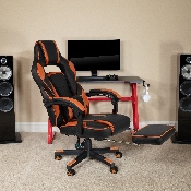 X40 Gaming Chair Racing Ergonomic Computer Chair with Fully Reclining Back/Arms, Slide-Out Footrest, Massaging Lumbar - Black/Orange, CH-00288-OR-GG