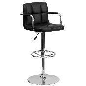 Contemporary Black Quilted Vinyl Adjustable Height Barstool with Arms and Chrome Base, CH-102029-BK-GG