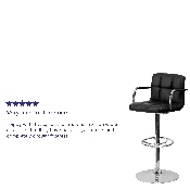 Contemporary Black Quilted Vinyl Adjustable Height Barstool with Arms and Chrome Base, CH-102029-BK-GG