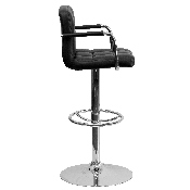 Contemporary Black Quilted Vinyl Adjustable Height Barstool with Arms and Chrome Base, CH-102029-BK-GG