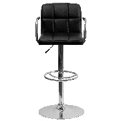 Contemporary Black Quilted Vinyl Adjustable Height Barstool with Arms and Chrome Base, CH-102029-BK-GG