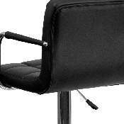 Contemporary Black Quilted Vinyl Adjustable Height Barstool with Arms and Chrome Base, CH-102029-BK-GG