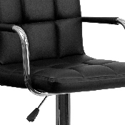 Contemporary Black Quilted Vinyl Adjustable Height Barstool with Arms and Chrome Base, CH-102029-BK-GG