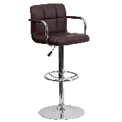 Contemporary Brown Quilted Vinyl Adjustable Height Barstool with Arms and Chrome Base, CH-102029-BRN-GG