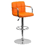 Contemporary Orange Quilted Vinyl Adjustable Height Barstool with Arms and Chrome Base, CH-102029-ORG-GG