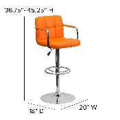 Contemporary Orange Quilted Vinyl Adjustable Height Barstool with Arms and Chrome Base, CH-102029-ORG-GG