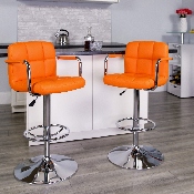 Contemporary Orange Quilted Vinyl Adjustable Height Barstool with Arms and Chrome Base, CH-102029-ORG-GG