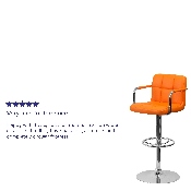 Contemporary Orange Quilted Vinyl Adjustable Height Barstool with Arms and Chrome Base, CH-102029-ORG-GG