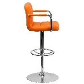 Contemporary Orange Quilted Vinyl Adjustable Height Barstool with Arms and Chrome Base, CH-102029-ORG-GG