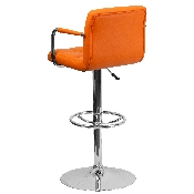 Contemporary Orange Quilted Vinyl Adjustable Height Barstool with Arms and Chrome Base, CH-102029-ORG-GG