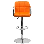 Contemporary Orange Quilted Vinyl Adjustable Height Barstool with Arms and Chrome Base, CH-102029-ORG-GG