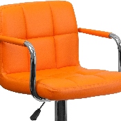 Contemporary Orange Quilted Vinyl Adjustable Height Barstool with Arms and Chrome Base, CH-102029-ORG-GG