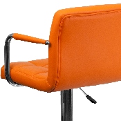 Contemporary Orange Quilted Vinyl Adjustable Height Barstool with Arms and Chrome Base, CH-102029-ORG-GG