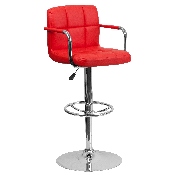 Contemporary Red Quilted Vinyl Adjustable Height Barstool with Arms and Chrome Base, CH-102029-RED-GG
