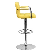 Contemporary Yellow Quilted Vinyl Adjustable Height Barstool with Arms and Chrome Base, CH-102029-YEL-GG