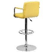 Contemporary Yellow Quilted Vinyl Adjustable Height Barstool with Arms and Chrome Base, CH-102029-YEL-GG
