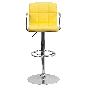 Contemporary Yellow Quilted Vinyl Adjustable Height Barstool with Arms and Chrome Base, CH-102029-YEL-GG