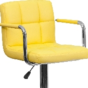 Contemporary Yellow Quilted Vinyl Adjustable Height Barstool with Arms and Chrome Base, CH-102029-YEL-GG