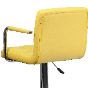 Contemporary Yellow Quilted Vinyl Adjustable Height Barstool with Arms and Chrome Base, CH-102029-YEL-GG