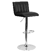 Contemporary Black Vinyl Adjustable Height Barstool with Vertical Stitch Back/Seat and Chrome Base, CH-112010-BK-GG