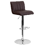 Contemporary Brown Vinyl Adjustable Height Barstool with Vertical Stitch Back/Seat and Chrome Base, CH-112010-BRN-GG