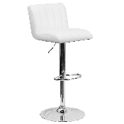 Contemporary White Vinyl Adjustable Height Barstool with Vertical Stitch Back/Seat and Chrome Base, CH-112010-WH-GG
