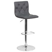 Contemporary Button Tufted Gray Vinyl Adjustable Height Barstool with Chrome Base, CH-112080-GY-GG
