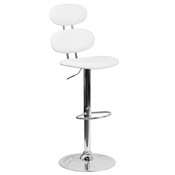 Contemporary White Vinyl Adjustable Height Barstool with Ellipse Back and Chrome Base, CH-112280-WH-GG