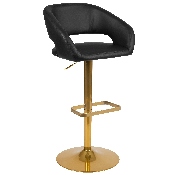 Contemporary Black Vinyl Adjustable Height Barstool with Rounded Mid-Back and Gold Base, CH-122070-BK-G-GG