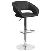 Contemporary Black Vinyl Adjustable Height Barstool with Rounded Mid-Back and Chrome Base, CH-122070-BK-GG