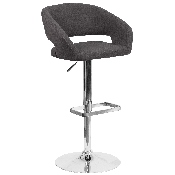 Contemporary Charcoal Fabric Adjustable Height Barstool with Rounded Mid-Back and Chrome Base, CH-122070-BKFAB-GG