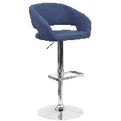 Contemporary Blue Fabric Adjustable Height Barstool with Rounded Mid-Back and Chrome Base, CH-122070-BLFAB-GG