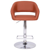 Erik Contemporary Cognac Vinyl Adjustable Height Barstool with Rounded Mid-Back and Chrome Base, CH-122070-BR-GG