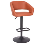 Erik Contemporary Cognac Vinyl Adjustable Height Barstool with Rounded Mid-Back and Black Base, CH-122070-BRBK-GG