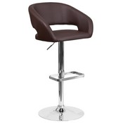 Contemporary Brown Vinyl Adjustable Height Barstool with Rounded Mid-Back and Chrome Base, CH-122070-BRN-GG