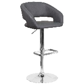 Contemporary Gray Vinyl Adjustable Height Barstool with Rounded Mid-Back and Chrome Base, CH-122070-GY-GG