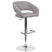 Contemporary Gray Fabric Adjustable Height Barstool with Rounded Mid-Back and Chrome Base, CH-122070-GYFAB-GG