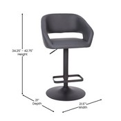 Erik Contemporary Gray Fabric Adjustable Height Barstool with Rounded Mid-Back and Black Base, CH-122070-GYFABBK-GG