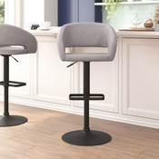Erik Contemporary Gray Fabric Adjustable Height Barstool with Rounded Mid-Back and Black Base, CH-122070-GYFABBK-GG