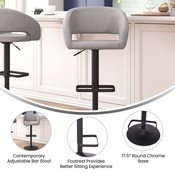 Erik Contemporary Gray Fabric Adjustable Height Barstool with Rounded Mid-Back and Black Base, CH-122070-GYFABBK-GG