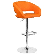 Contemporary Orange Vinyl Adjustable Height Barstool with Rounded Mid-Back and Chrome Base, CH-122070-ORG-GG
