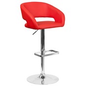 Contemporary Red Vinyl Adjustable Height Barstool with Rounded Mid-Back and Chrome Base, CH-122070-RED-GG