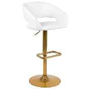 Contemporary White Vinyl Adjustable Height Barstool with Rounded Mid-Back and Gold Base, CH-122070-WH-G-GG