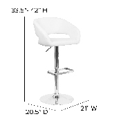 Contemporary White Vinyl Adjustable Height Barstool with Rounded Mid-Back and Chrome Base, CH-122070-WH-GG