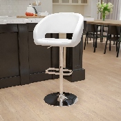 Contemporary White Vinyl Adjustable Height Barstool with Rounded Mid-Back and Chrome Base, CH-122070-WH-GG